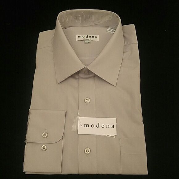 MEN'S GRAY BASIC DRESS SHIRT BY MODENA 17x34-35 - Picture 1 of 3